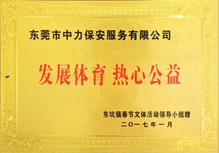 東坑鎮發展體育熱心公益企業牌匾