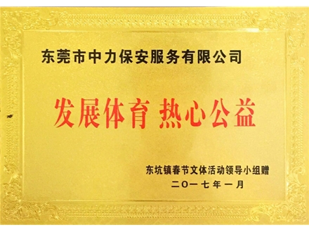 東坑鎮發展體育熱心公益企業牌匾